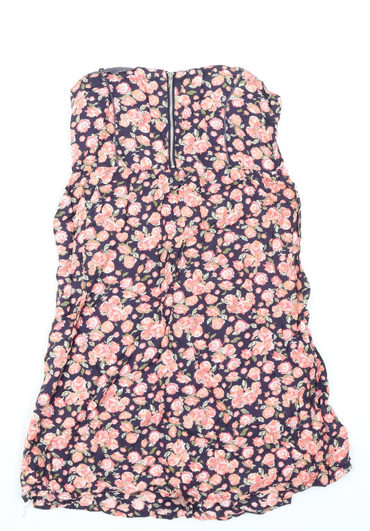 Tinster Womens Multicoloured Floral Viscose Mini Size 8 Square Neck Pullover