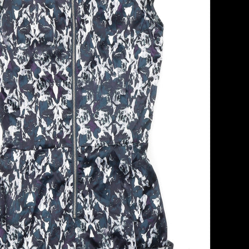 Lipsy Womens Multicoloured Geometric Polyester Mini Size 10 V-Neck Zip - Ruffle Sleeve