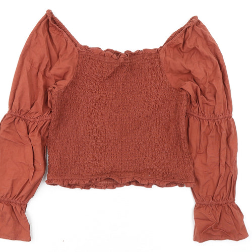 NEXT Womens Orange Cotton Basic Blouse Size 16 Square Neck