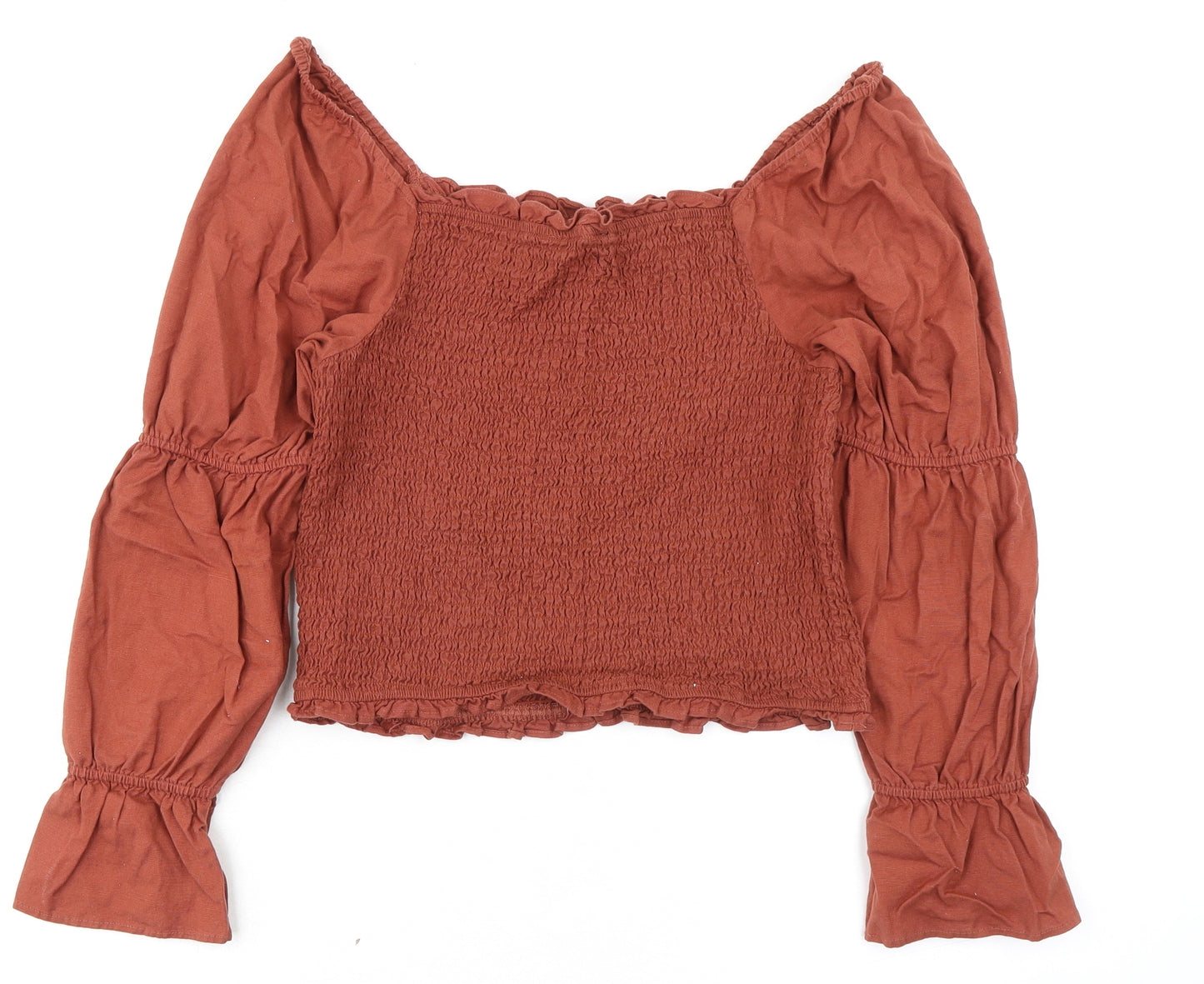 NEXT Womens Orange Cotton Basic Blouse Size 16 Square Neck