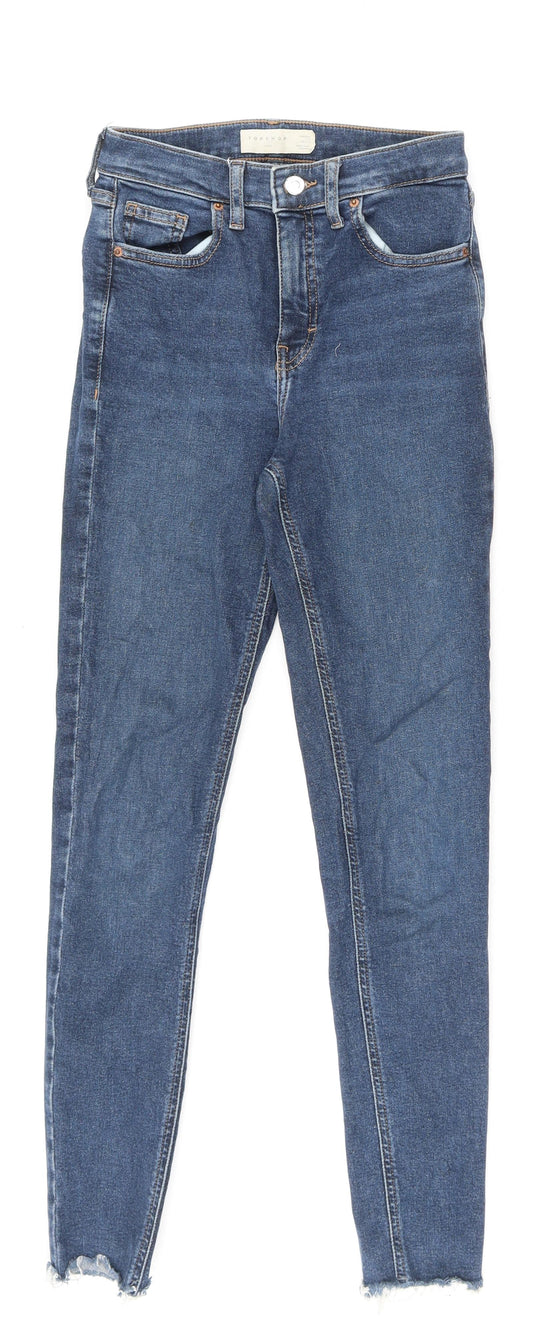 Topshop Womens Blue Polyester Skinny Jeans Size 26 in L32 in Regular Zip - Raw Hem