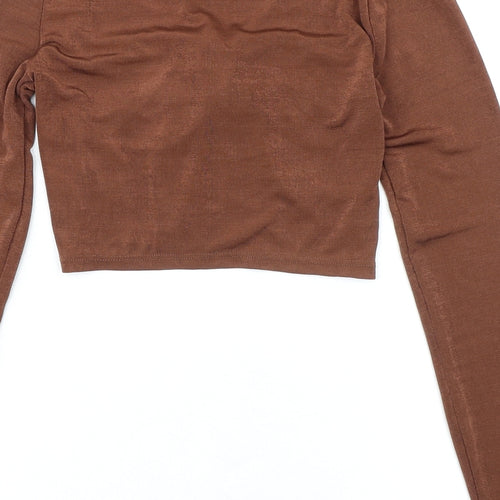 Bershka Womens Brown Polyester Cropped Blouse Size L V-Neck