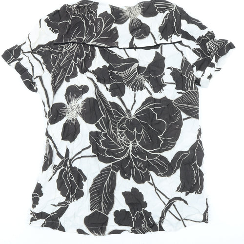 NEXT Womens Black Floral Viscose Basic T-Shirt Size 10 Round Neck