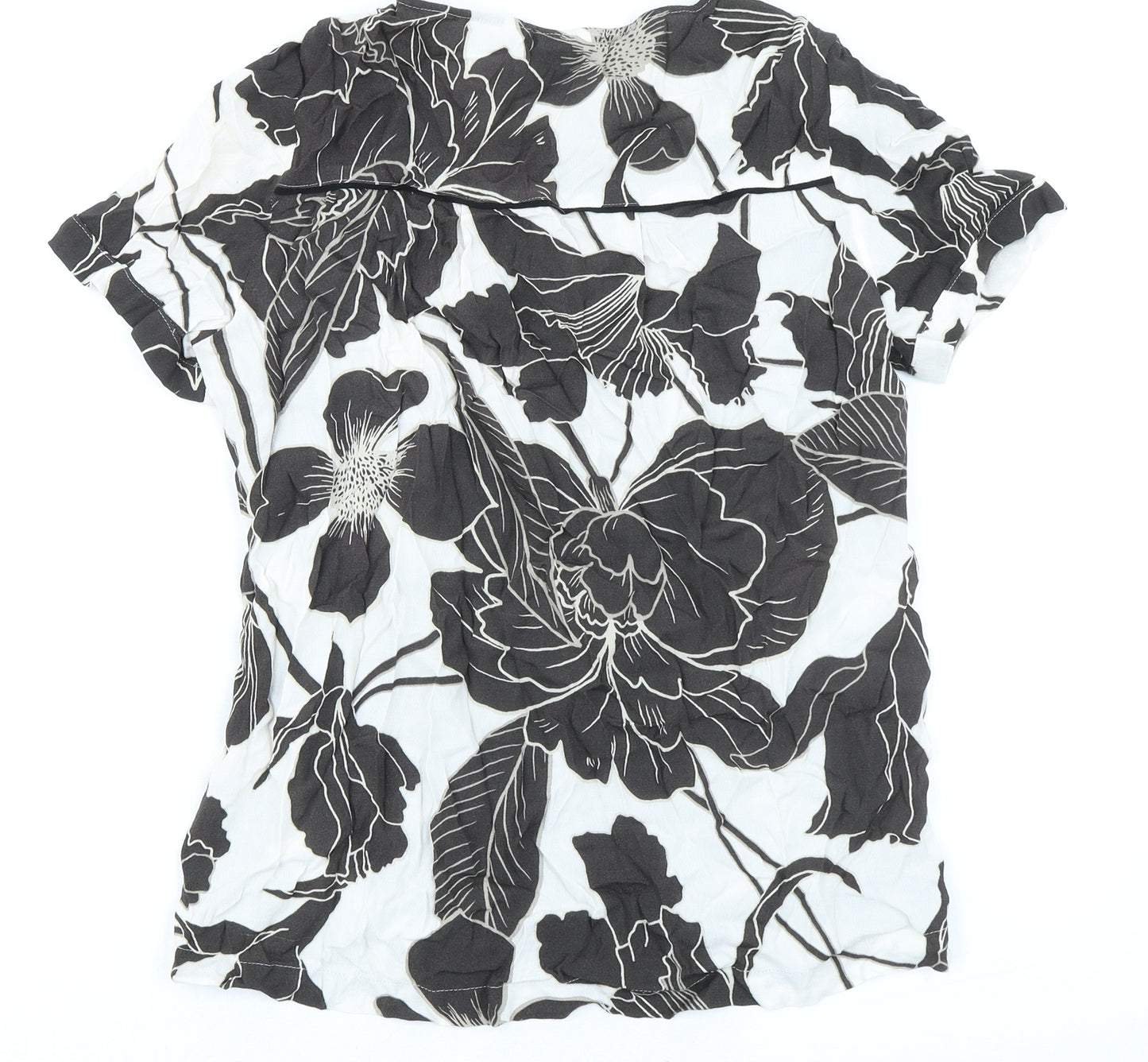 NEXT Womens Black Floral Viscose Basic T-Shirt Size 10 Round Neck