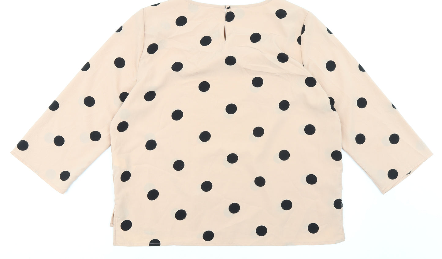 Marks and Spencer Womens Pink Polka Dot Polyester Basic Blouse Size 12 Round Neck
