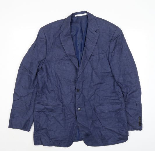 Marks and Spencer Mens Blue Linen Jacket Suit Jacket Size 42 Regular - Five button sleeve