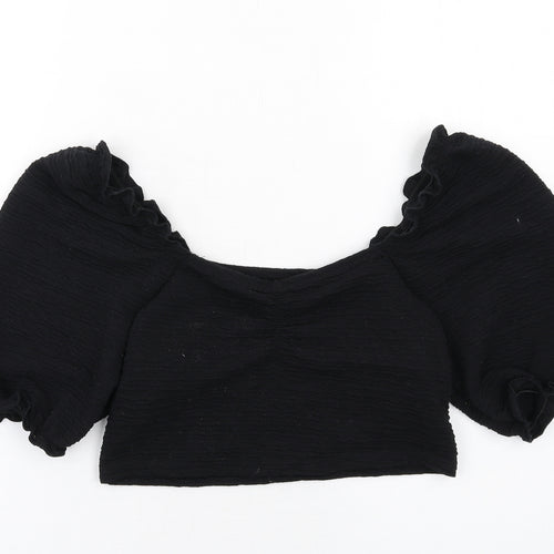 FIX Womens Black Polyester Cropped T-Shirt Size S Round Neck