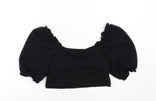 FIX Womens Black Polyester Cropped T-Shirt Size S Round Neck