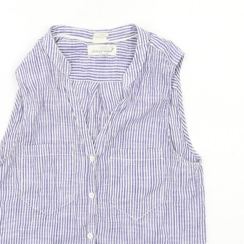 H&M Womens Blue Striped Cotton Basic Button-Up Size 8 V-Neck