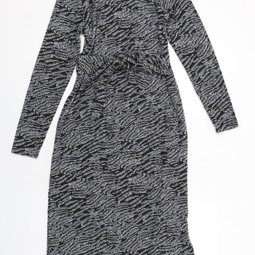 New Look Womens Grey Animal Print Polyester Maxi Size 10 Mock Neck Zip