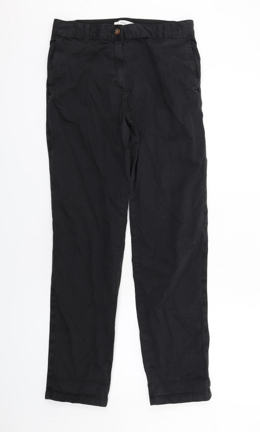 Marks and Spencer Womens Black Cotton Chino Trousers Size 10 L31 in Regular Zip