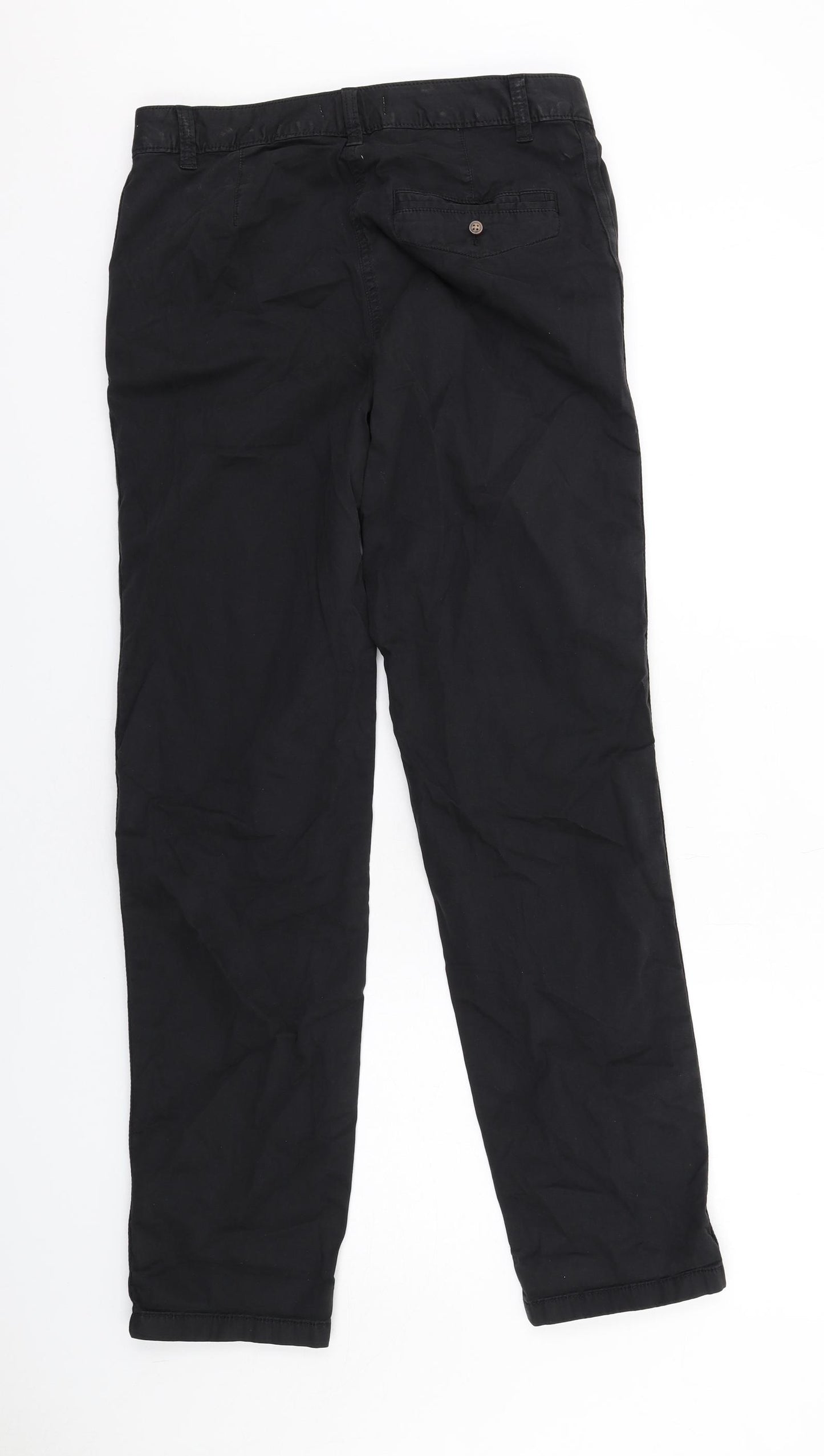 Marks and Spencer Womens Black Cotton Chino Trousers Size 10 L31 in Regular Zip
