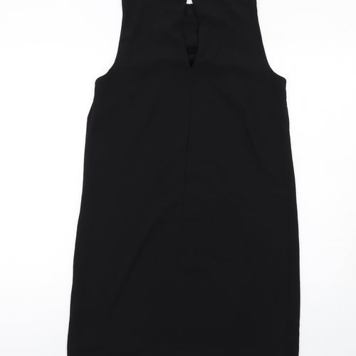H&M Womens Black Polyester Shift Size 8 Mock Neck Button - Pleat Front Detail