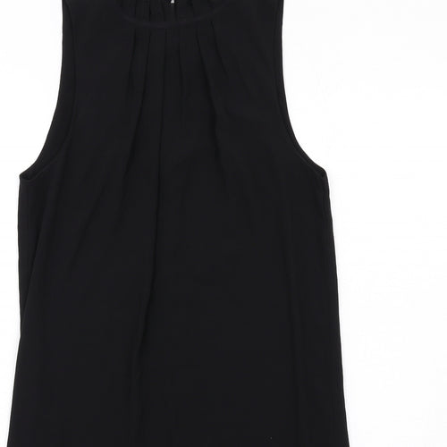 H&M Womens Black Polyester Shift Size 8 Mock Neck Button - Pleat Front Detail