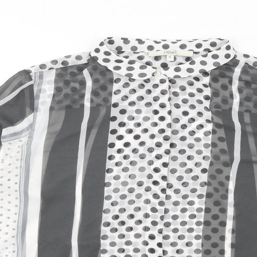NEXT Womens Grey Geometric Polyester Basic Button-Up Size 14 Round Neck