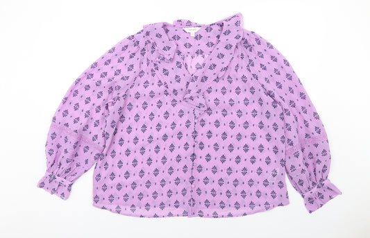 Per Una Womens Purple Geometric Polyester Basic Blouse Size 16 V-Neck