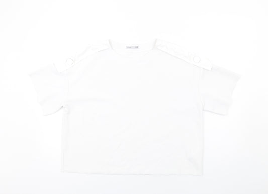 Zara Womens White Polyester Basic T-Shirt Size M Round Neck