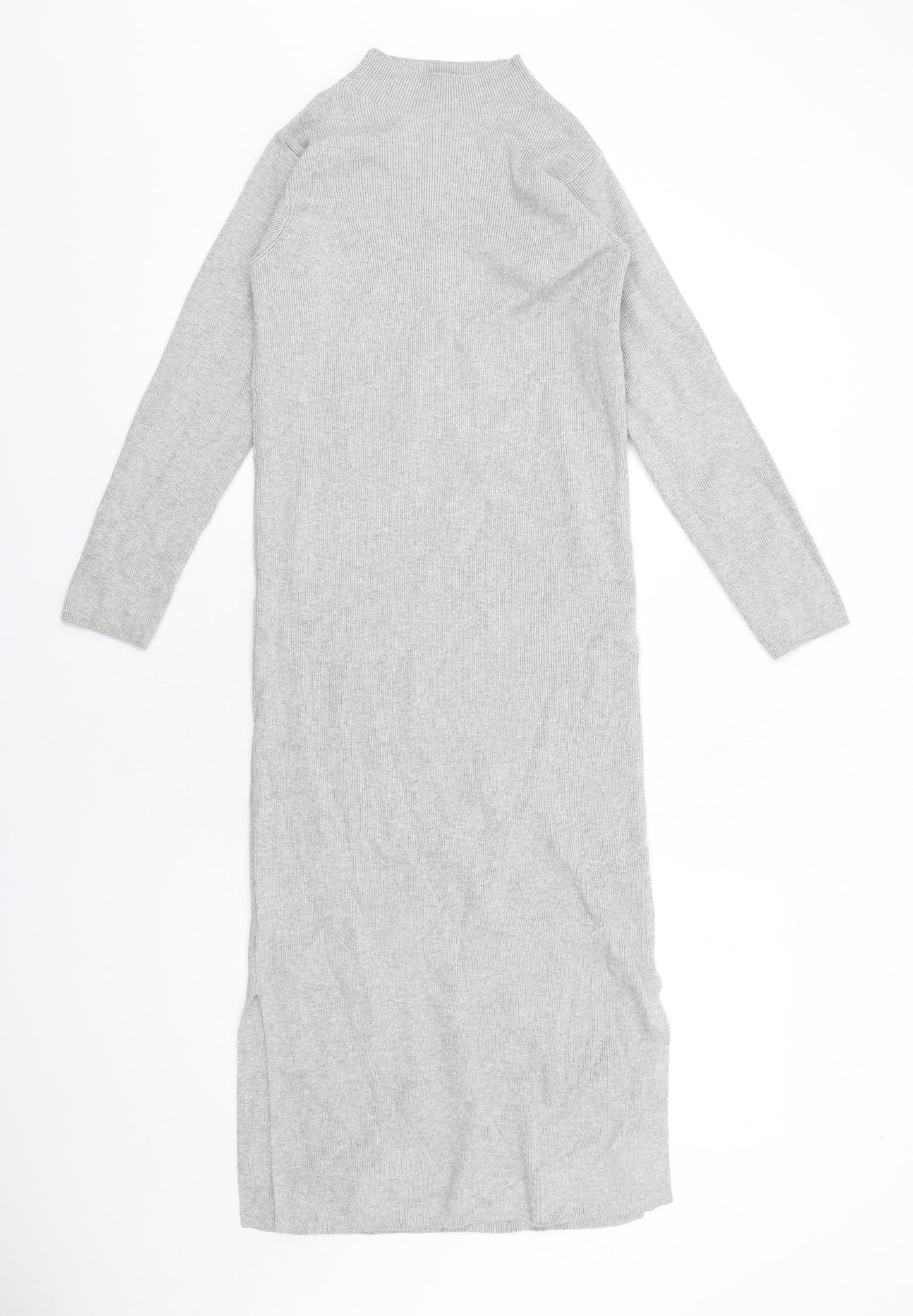 Marks and Spencer Womens Grey Viscose Jumper Dress Size XS Mock Neck Pullover