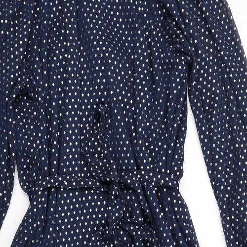 Marks and Spencer Womens Blue Polka Dot 100% Cotton Trapeze & Swing Size 10 Round Neck Tie