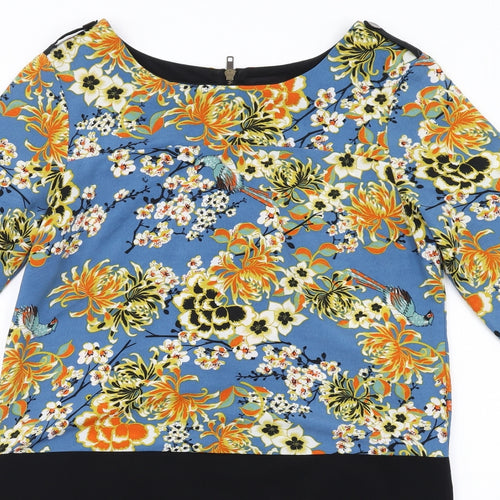 NEXT Womens Multicoloured Floral Polyester A-Line Size 12 Boat Neck Zip
