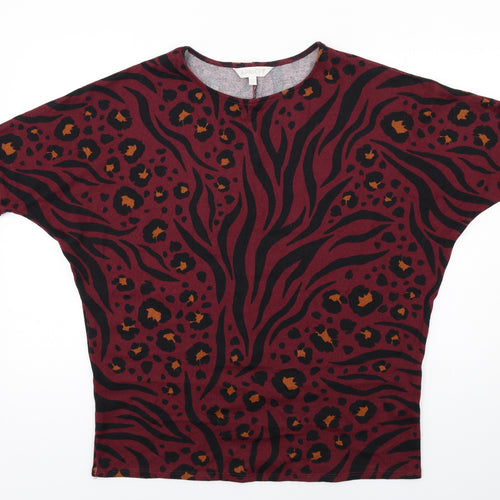 Apricot Womens Red Animal Print Polyester Basic T-Shirt Size 10 Round Neck - Leopard Tiger Pattern