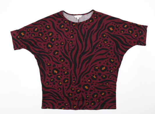 Apricot Womens Red Animal Print Polyester Basic T-Shirt Size 10 Round Neck - Leopard Tiger Pattern