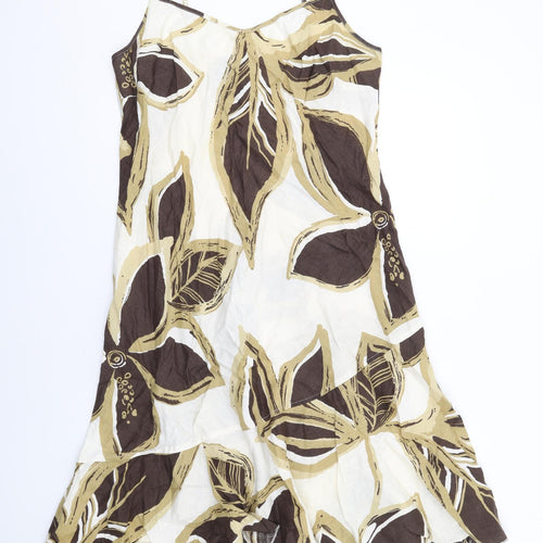 Per Una Womens Brown Geometric Linen Slip Dress Size 18 V-Neck Pullover