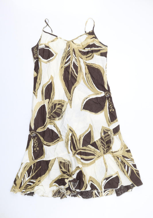 Per Una Womens Brown Geometric Linen Slip Dress Size 18 V-Neck Pullover