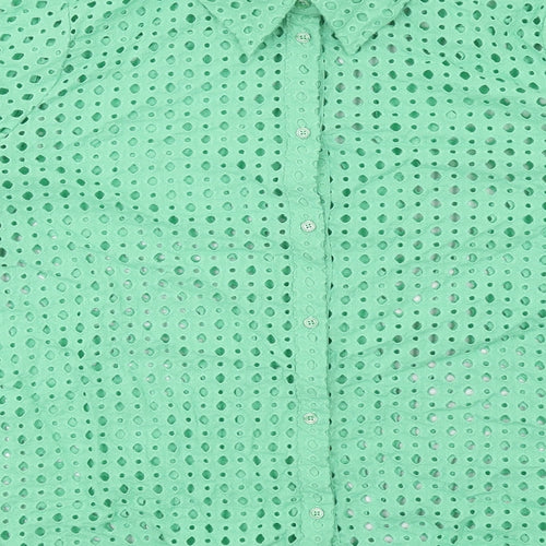 Marks and Spencer Womens Green Cotton Basic Button-Up Size 18 Collared