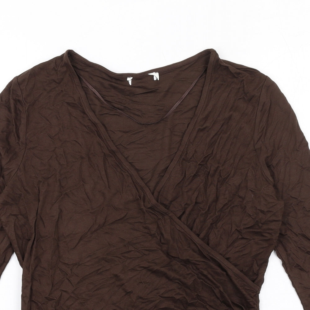 Jaeger Womens Brown Viscose Basic T-Shirt Size 12 V-Neck