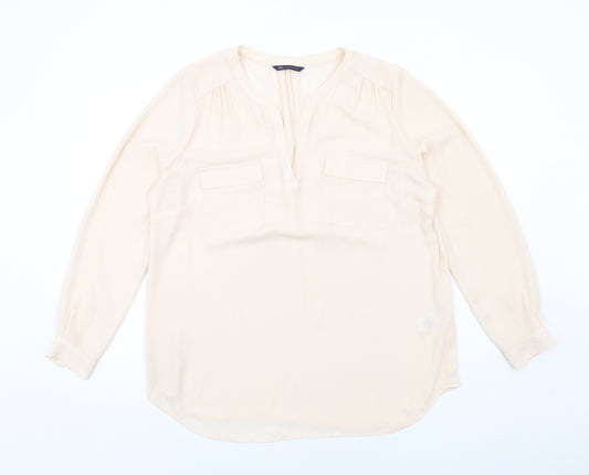 Marks and Spencer Womens Beige Polyester Basic Blouse Size 16 V-Neck