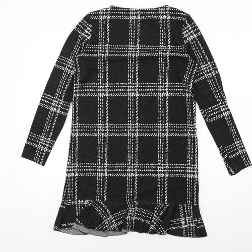 NEXT Womens Black Plaid Polyester A-Line Size 10 Round Neck Pullover