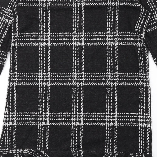NEXT Womens Black Plaid Polyester A-Line Size 10 Round Neck Pullover