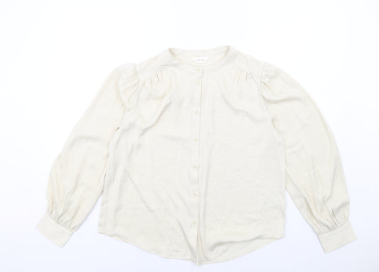 Per Una Womens Beige Polyester Basic Button-Up Size 12 Round Neck