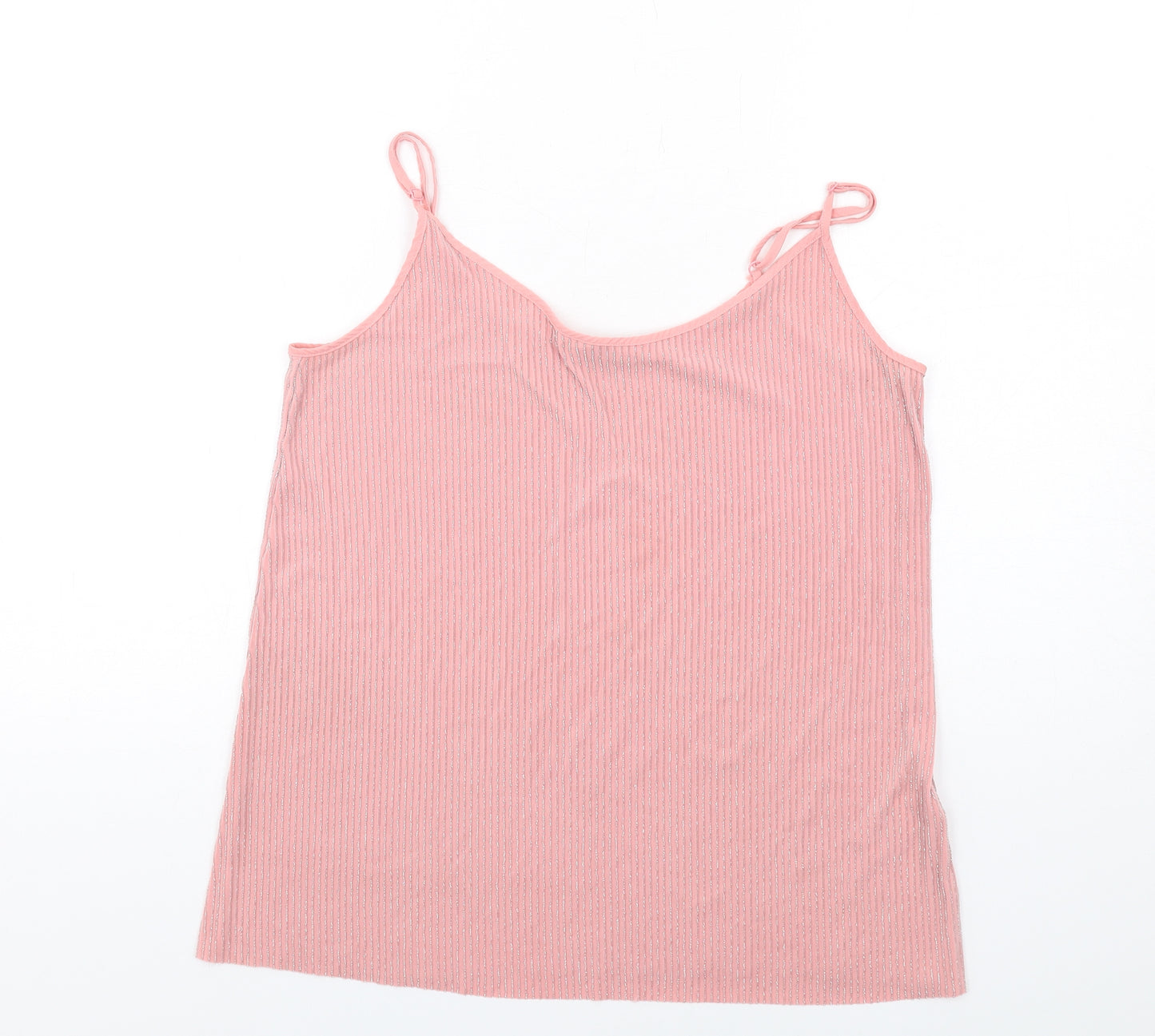 NEXT Womens Pink Striped Polyester Basic Tank Size 10 Round Neck