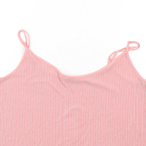 NEXT Womens Pink Striped Polyester Basic Tank Size 10 Round Neck