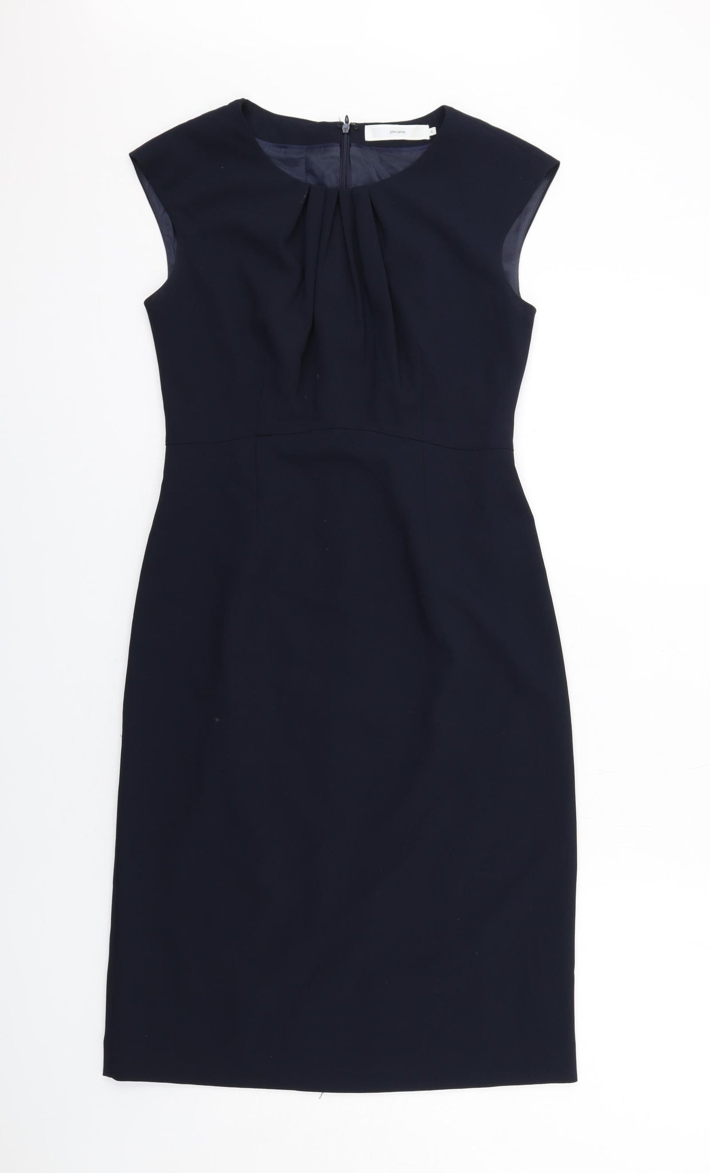 John Lewis Womens Blue Polyester Pencil Dress Size 8 Boat Neck Zip