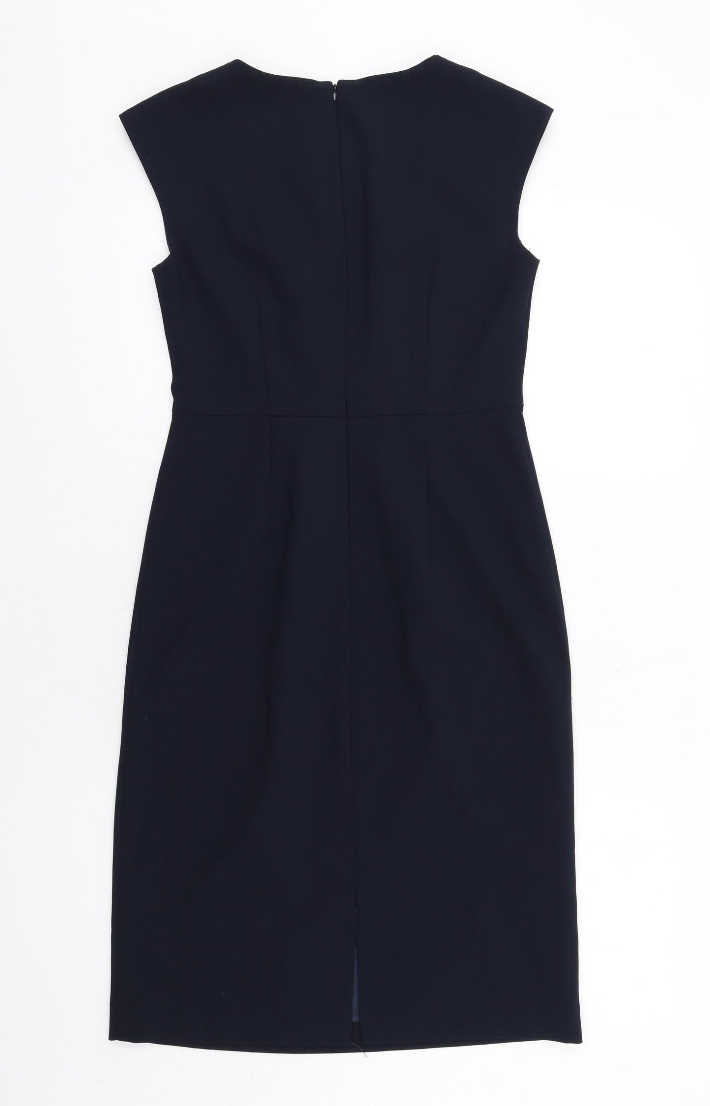 John Lewis Womens Blue Polyester Pencil Dress Size 8 Boat Neck Zip