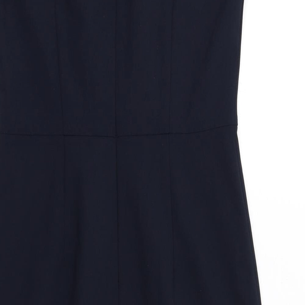 John Lewis Womens Blue Polyester Pencil Dress Size 8 Boat Neck Zip