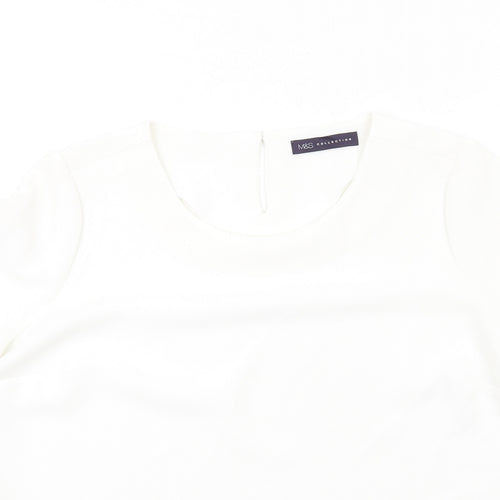 Marks and Spencer Womens White Polyester Basic T-Shirt Size 16 Round Neck