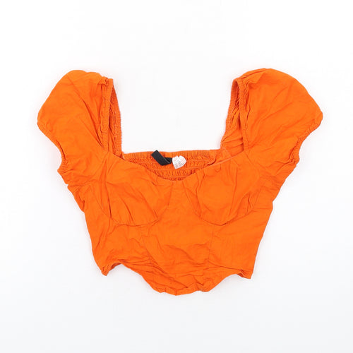 H&M Womens Orange Cotton Cropped Blouse Size 4 V-Neck