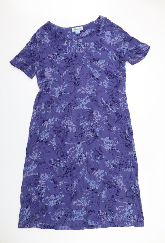 Monsoon Womens Blue Floral Viscose A-Line Size 18 Boat Neck Zip