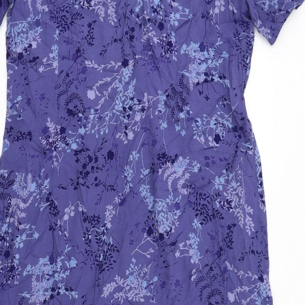 Monsoon Womens Blue Floral Viscose A-Line Size 18 Boat Neck Zip