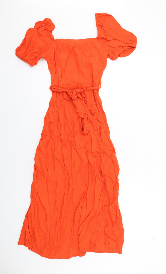 New Look Womens Orange Viscose A-Line Size 6 Square Neck Pullover