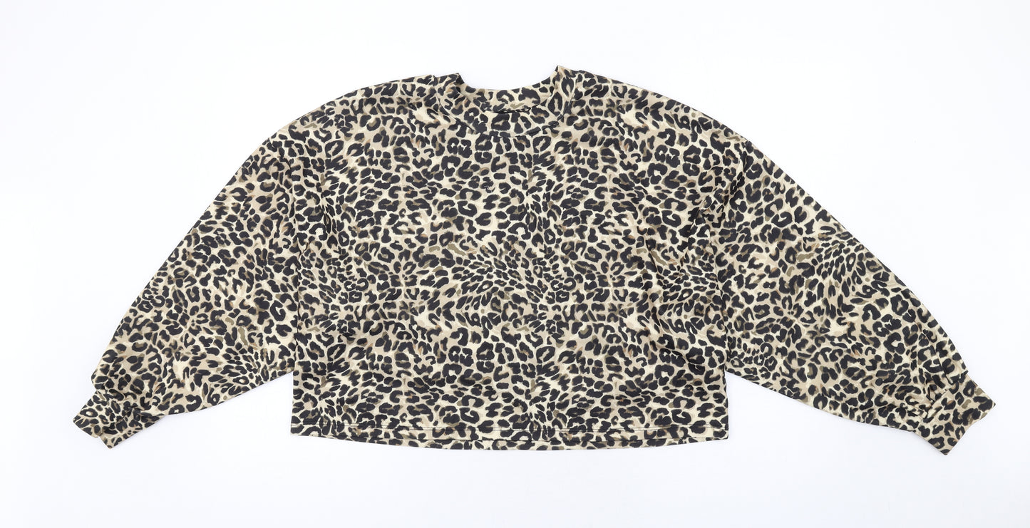 Bershka Womens Brown Animal Print Polyester Pullover Sweatshirt Size S Pullover - Leopard pattern