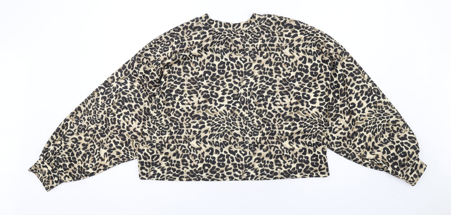 Bershka Womens Brown Animal Print Polyester Pullover Sweatshirt Size S Pullover - Leopard pattern