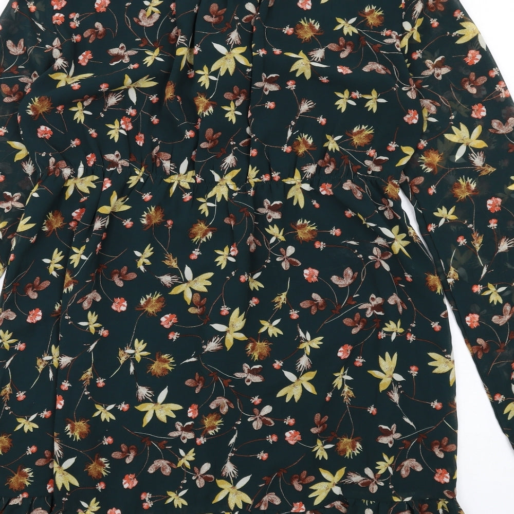 Apricot Womens Green Floral Polyester A-Line Size 14 Mock Neck Button