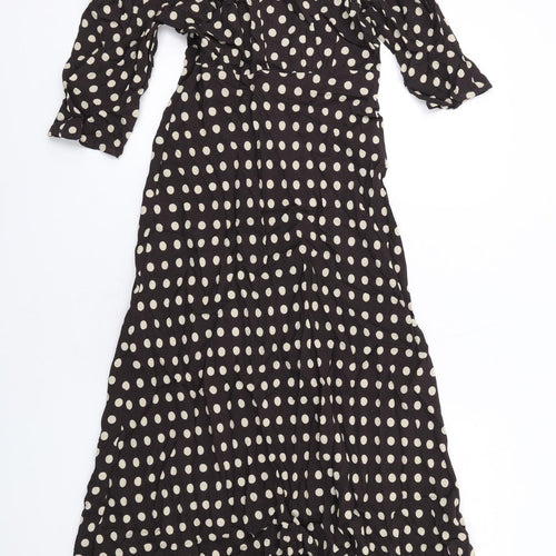 Marks and Spencer Womens Brown Polka Dot Viscose Maxi Size 8 Round Neck Zip