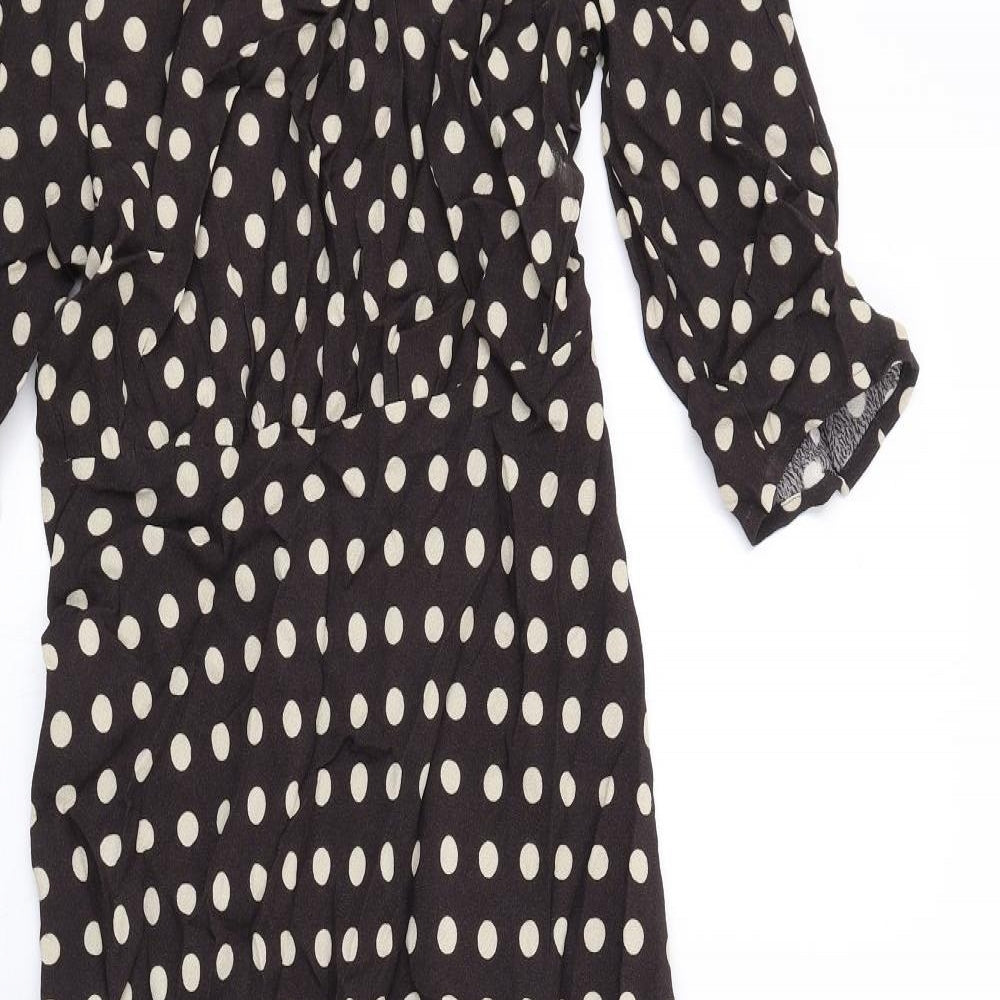 Marks and Spencer Womens Brown Polka Dot Viscose Maxi Size 8 Round Neck Zip