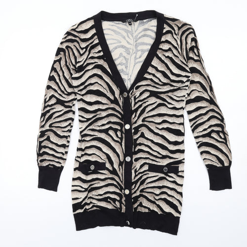 Julien Macdonald Womens Black V-Neck Animal Print Cotton Cardigan Jumper Size 10 - Tiger pattern